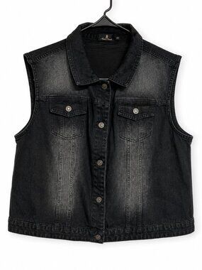Agnes Orinda XXL Black Denim Trucker Vest Plus Size Cotton